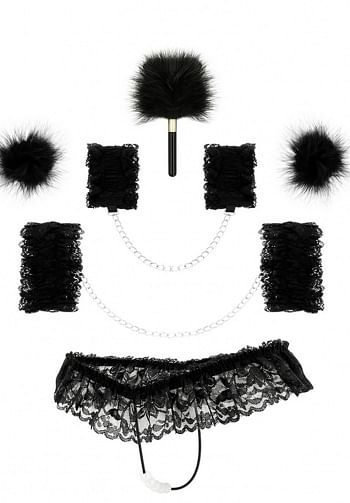 Foto mediana Coquette set erotico con tanga de encaje y perlas negro