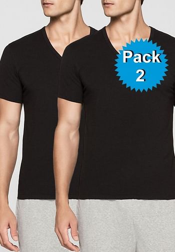 Foto mediana Pack 2 t-shirts negras modern cotton escote V