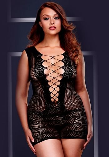 Foto mediana Vestido plus negro efecto corset
